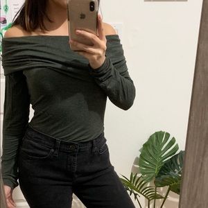 Green off the shoulder shirt